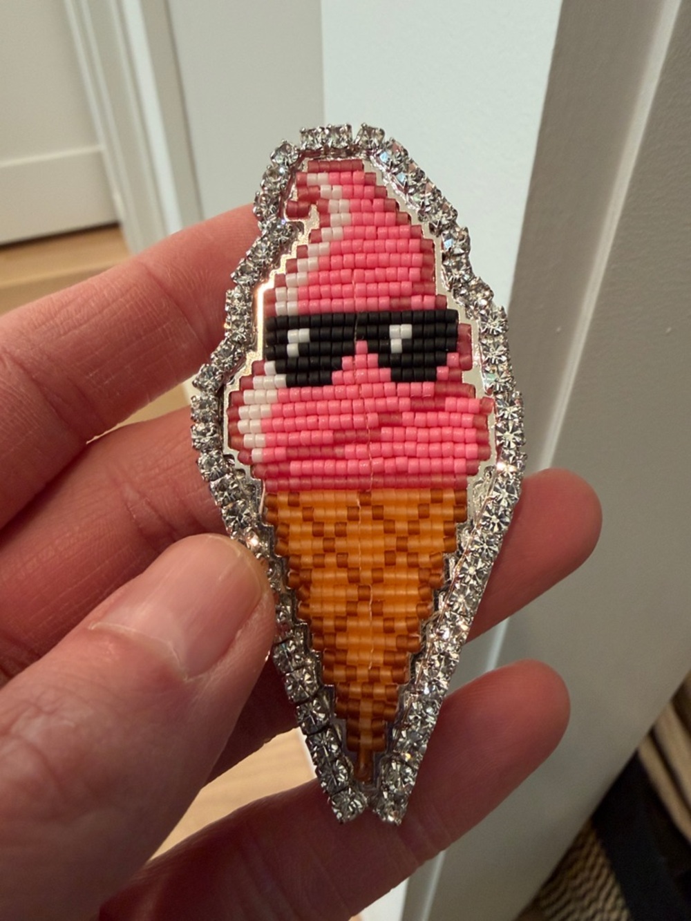 Shourouk Pink Ice Cream Cone Crystal-Trim Brooch